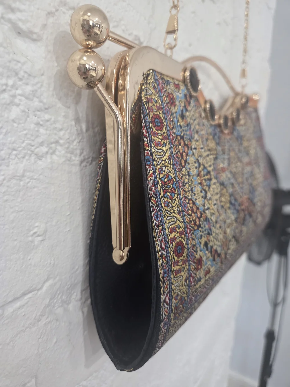 Ornate Black & Gold Embellished Anatolia Mosaic Evening Clutch - Turkish
